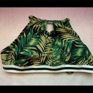 Swim Bikini Top, Green & Black, Size Med, New, Adjustable Straps